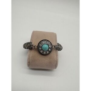 Vintage Style Silver Tone Turquoise Rhinestone Filigree Magnetic Cuff Bracelet‎